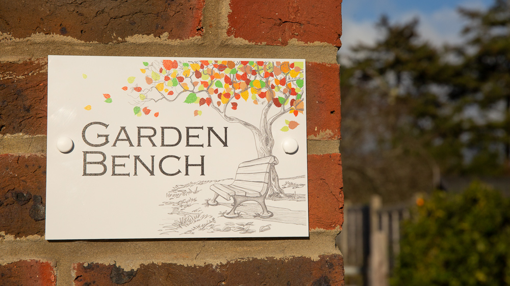 Garden Bench welcome sign