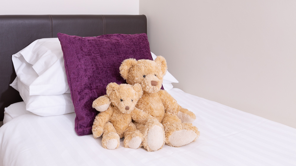 Family friendly accommodation - two teddies sat on a bed