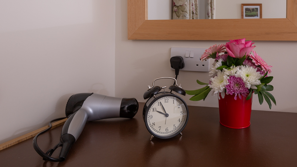 hairdryer, clocks are standard