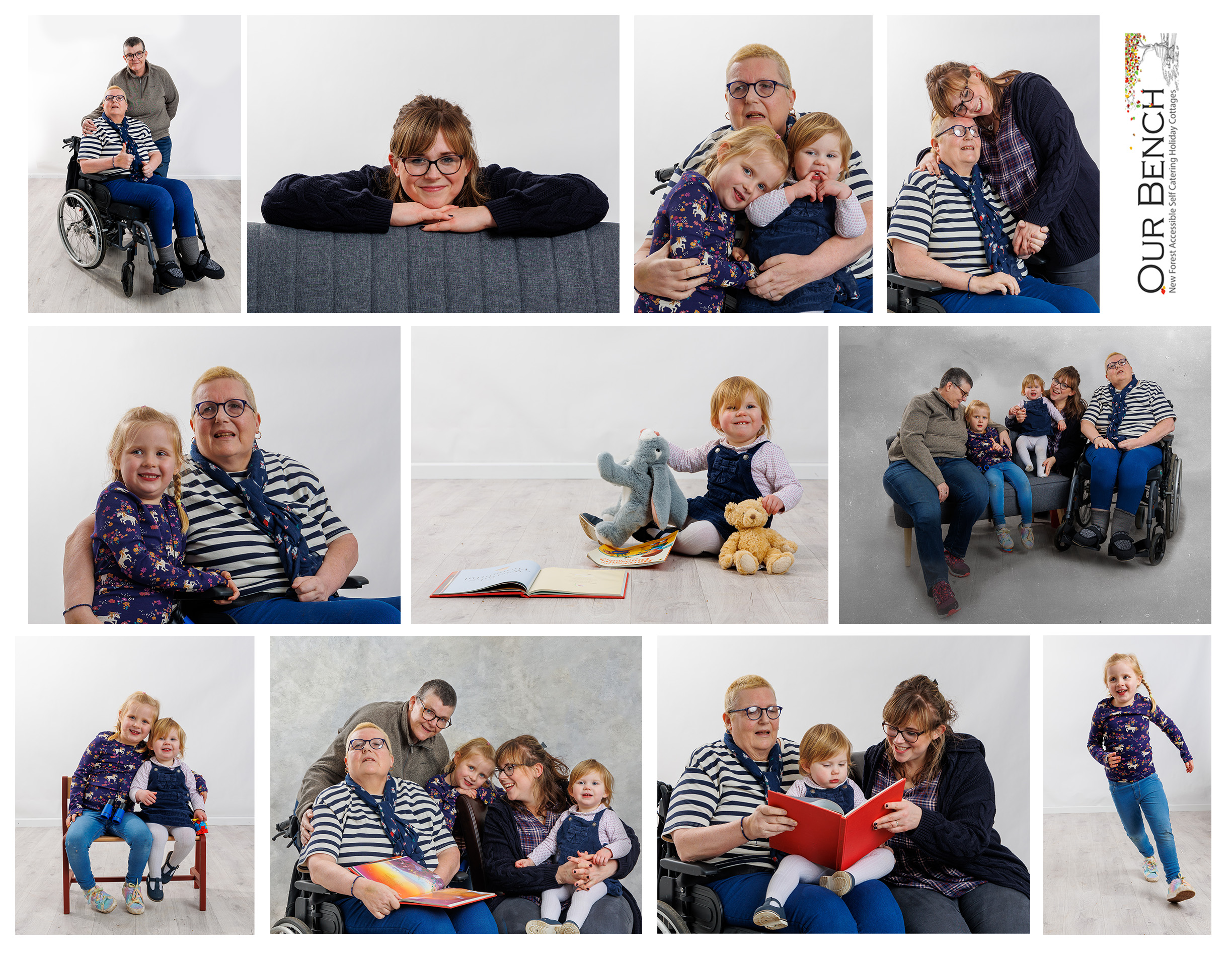 Maggie and her family in the studio