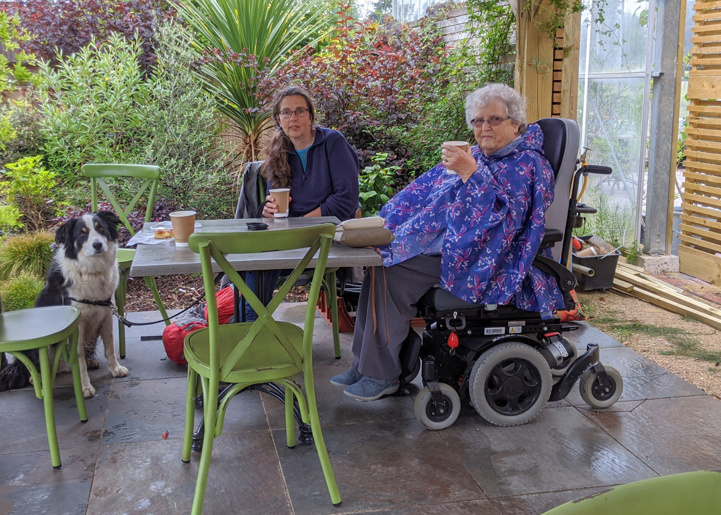 Helen Renouf enjoying a day out with her mum, a wheelchair user, and their dog