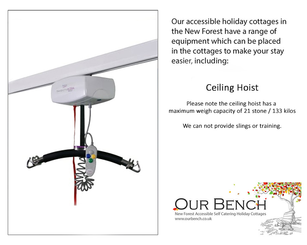 Ceiling H-hoist (wet room, Bench Cottage only)