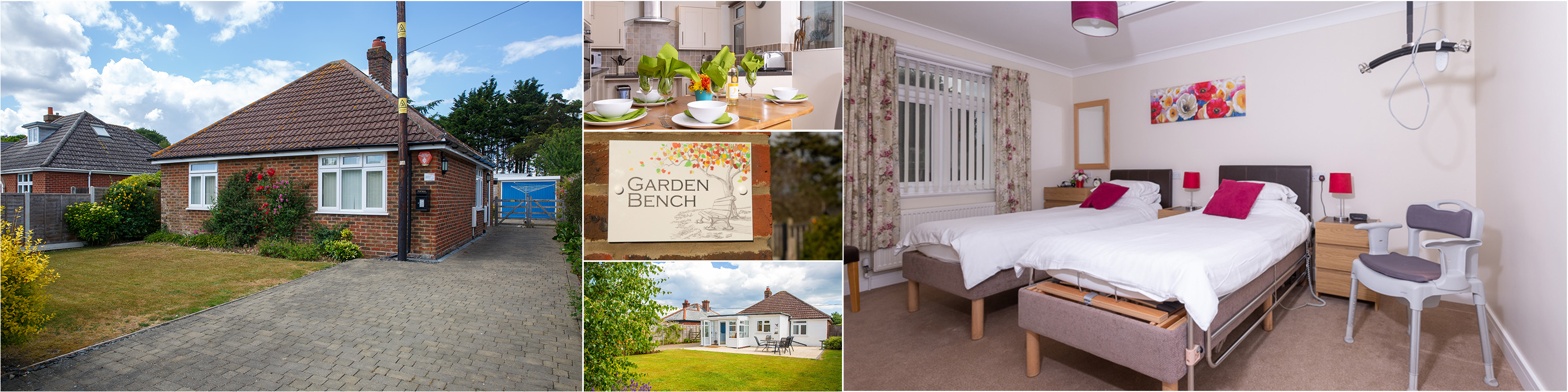 Garden Bench - wheelchaire accessible holiday cottages in Lymington, New Forest with step free access and welcoming interiors for five people - well behaved dogs welcome, private garden