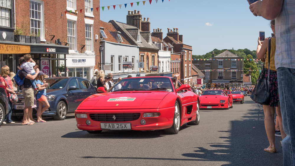 Supercars lined up at Ferrari Day in Lymington